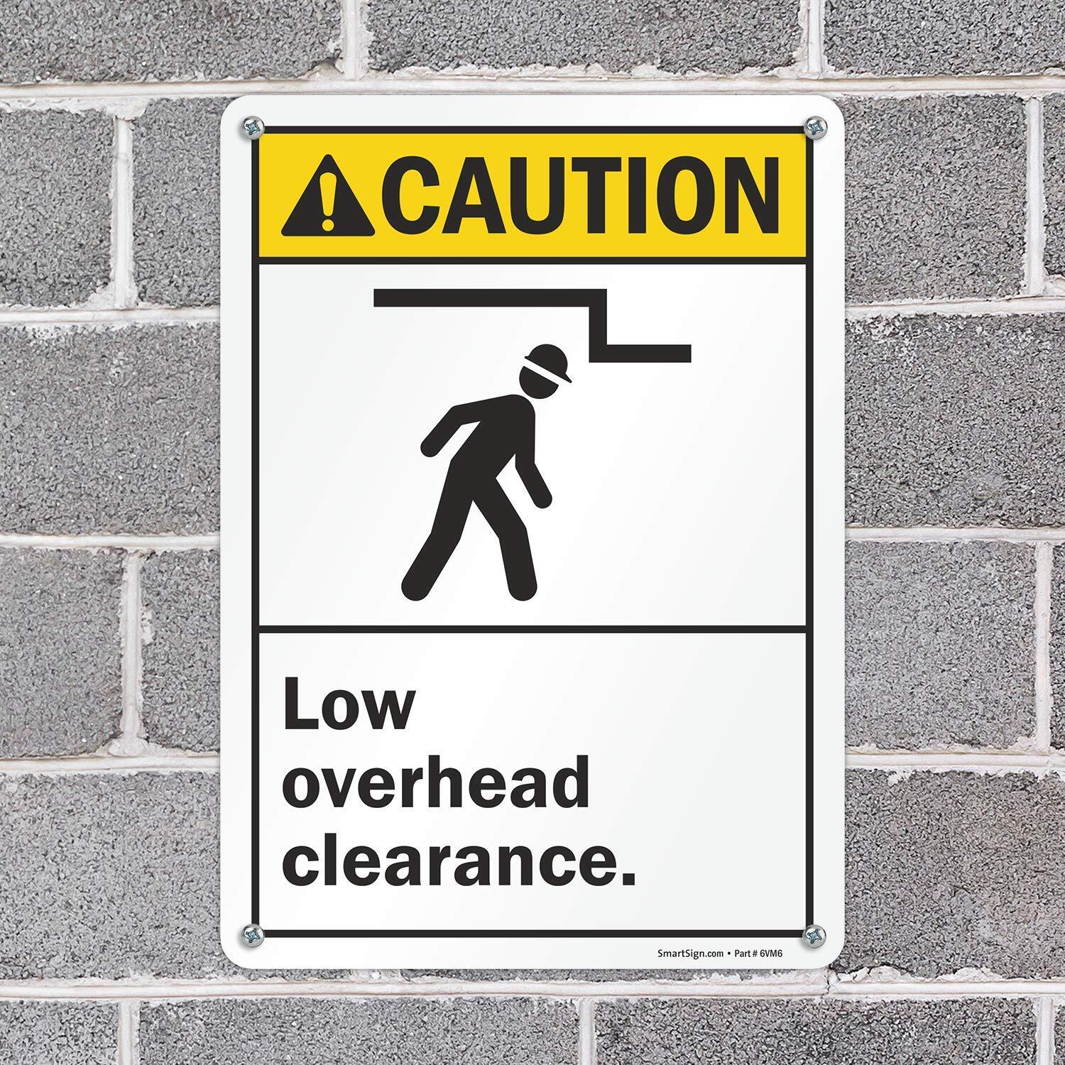 14×10 inch Caution Low Overhead Clearance ANSI Sign 55 mil HDPE Plastic
