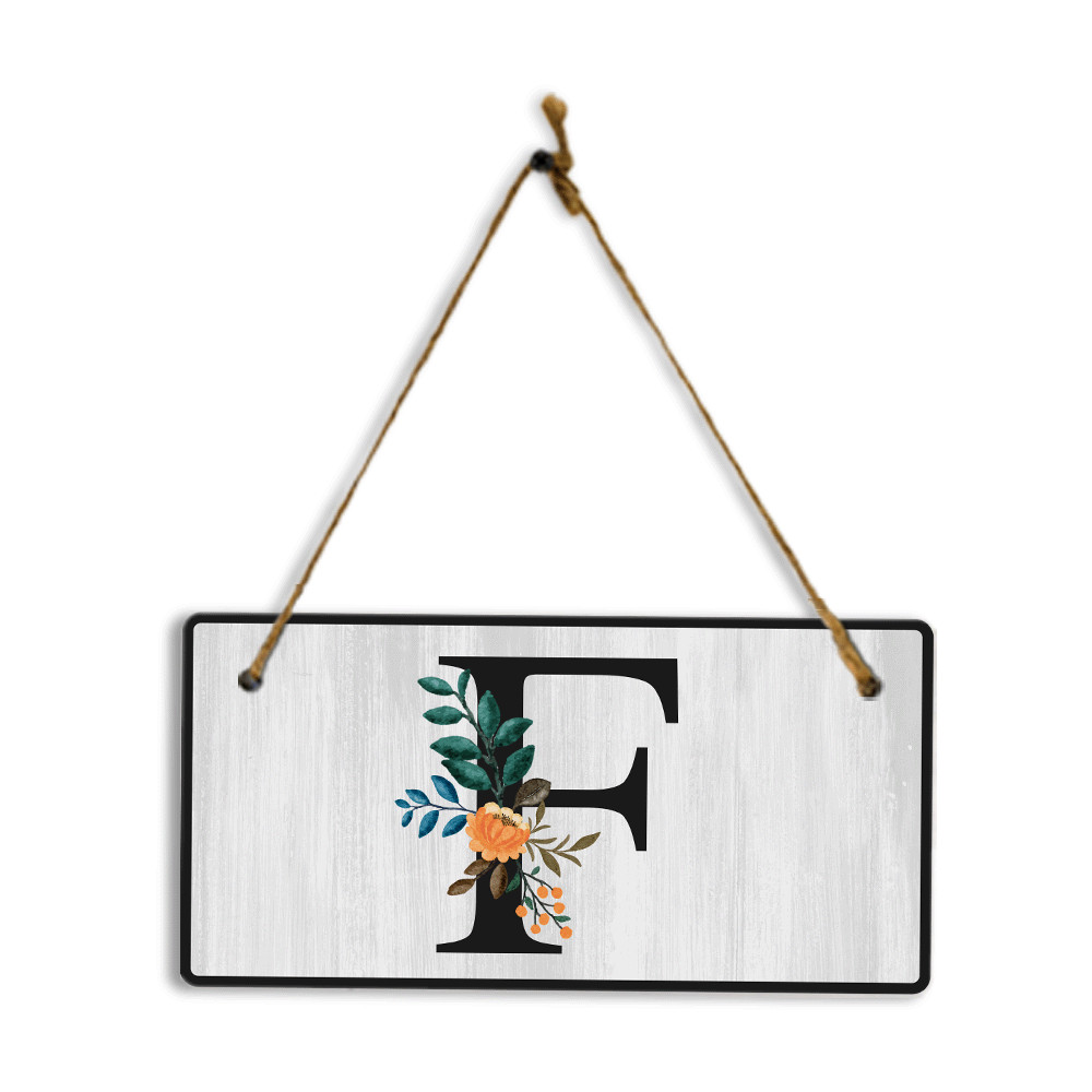 F Flower Decor 5×10 Hanging Wall or Door Sign | Alphabet Letter Room Decoration