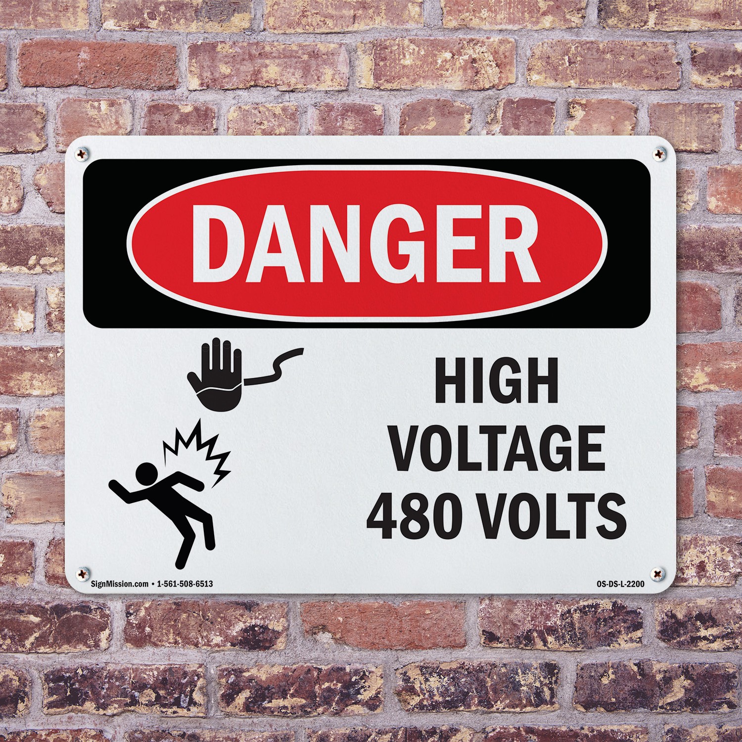 High Voltage 480 Volts OSHA Danger Sign Metal, Plastic, Or Decal – 5 or 10 Pack