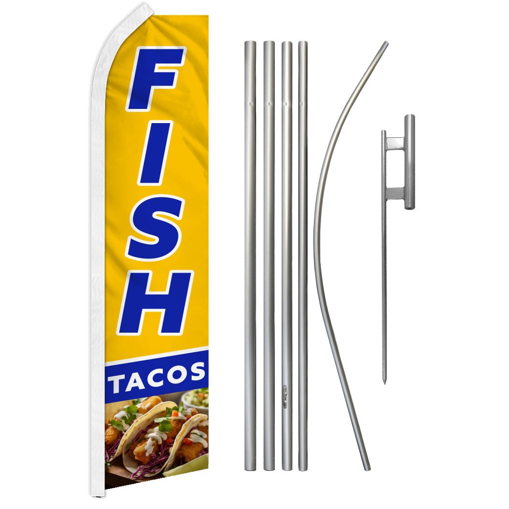 “FISH TACOS” Advertising Super Flag & Pole Kit food pescado
