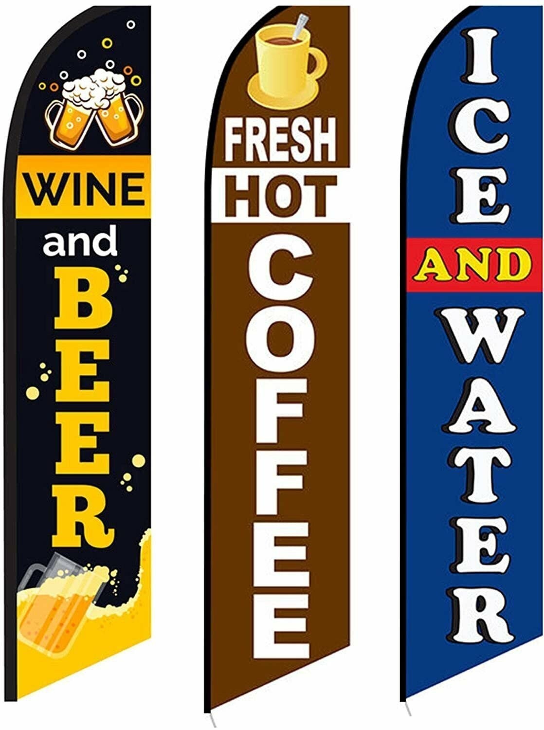 3 Swooper Flags Ice & Water SALE Here Ice Cold Beer & Fresh Hot Coffee Store
