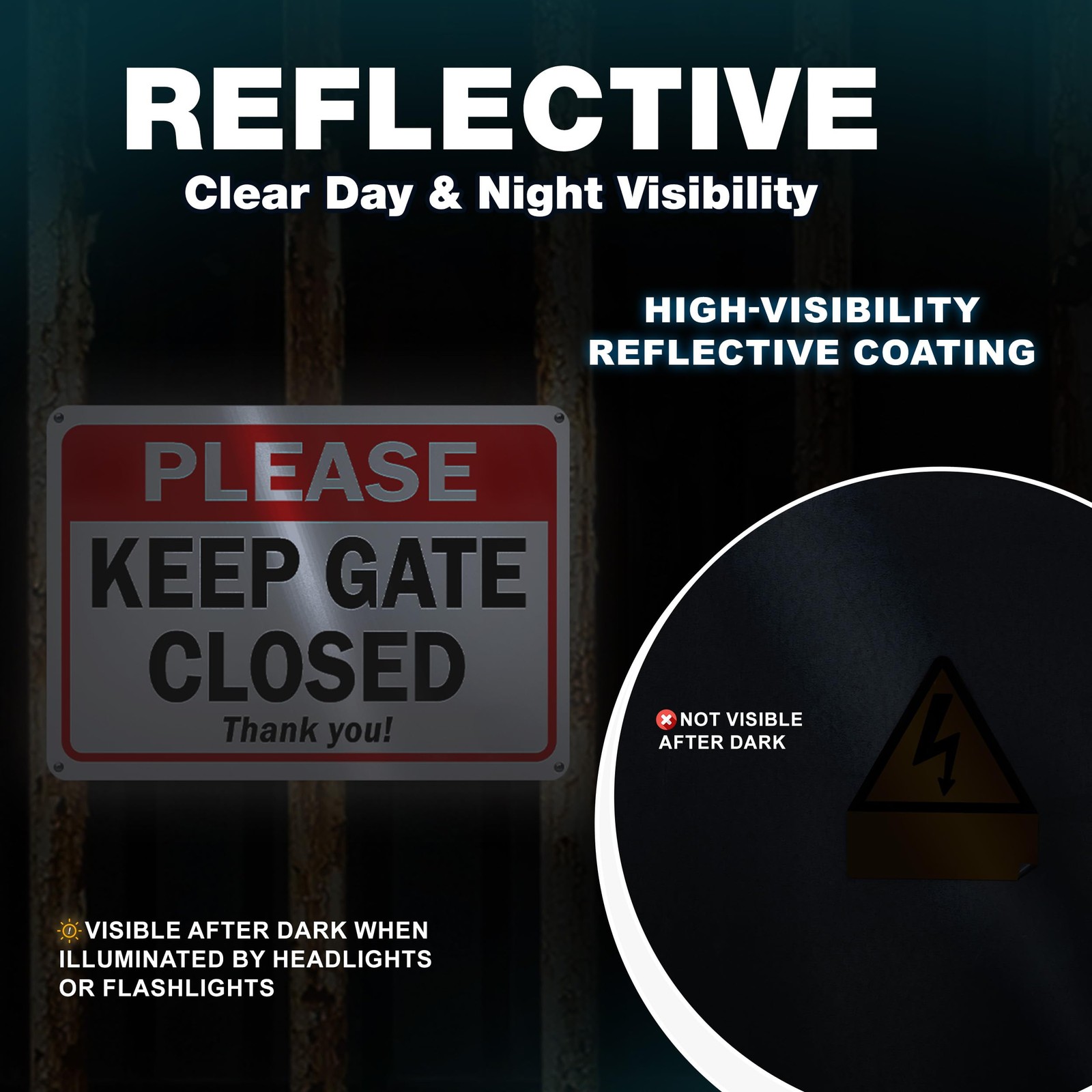 Keep Gate Closed Sign, 7×10 Inch Reflective Aluminum, 2 Pack