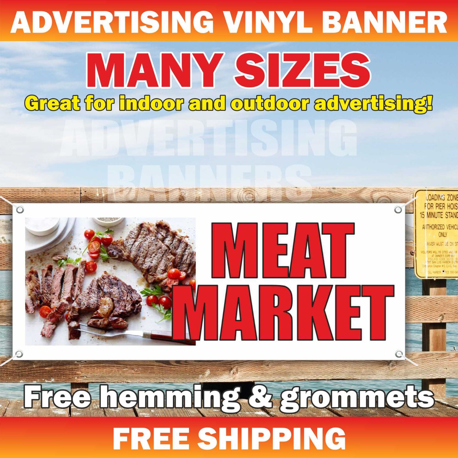 MEAT MARKET Advertising Banner Vinyl Mesh Sign butcher chicken beef pork steak