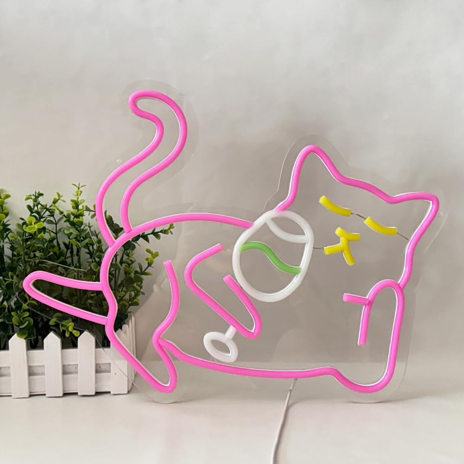 YUEYYNS Cat Beer Neon Sign, Bar Neon Signs for Wall Decor, Animal Wall Art Ne…