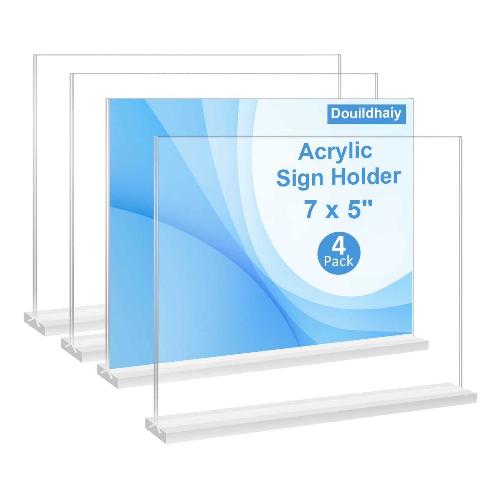 Douildhaiy 4 Pack Acrylic Sign Holder 5 x 7 Horizontal ,T Shape Double Clear