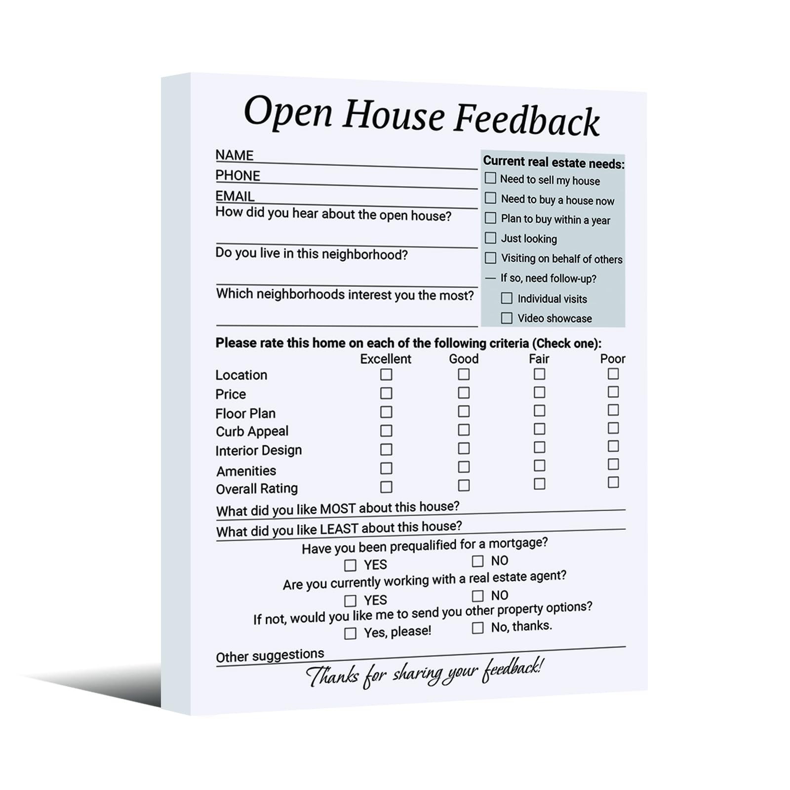 300 PCS Open House Feedback Notepad Realtor SignIn Form 6×8 Inch 3 Pack