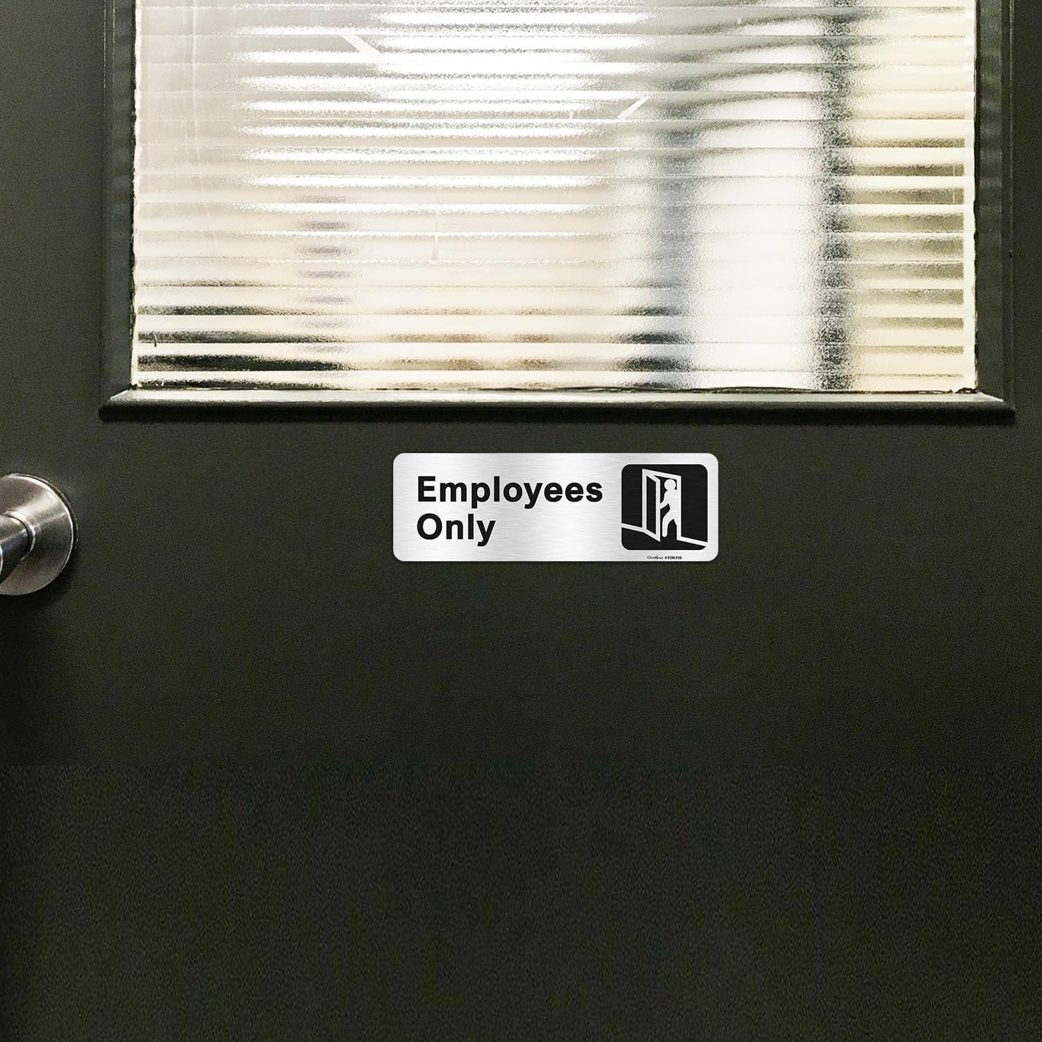 Employees Only Sign,9 X 3 Inches Information Sign with Symbols,Brushed Aluminum