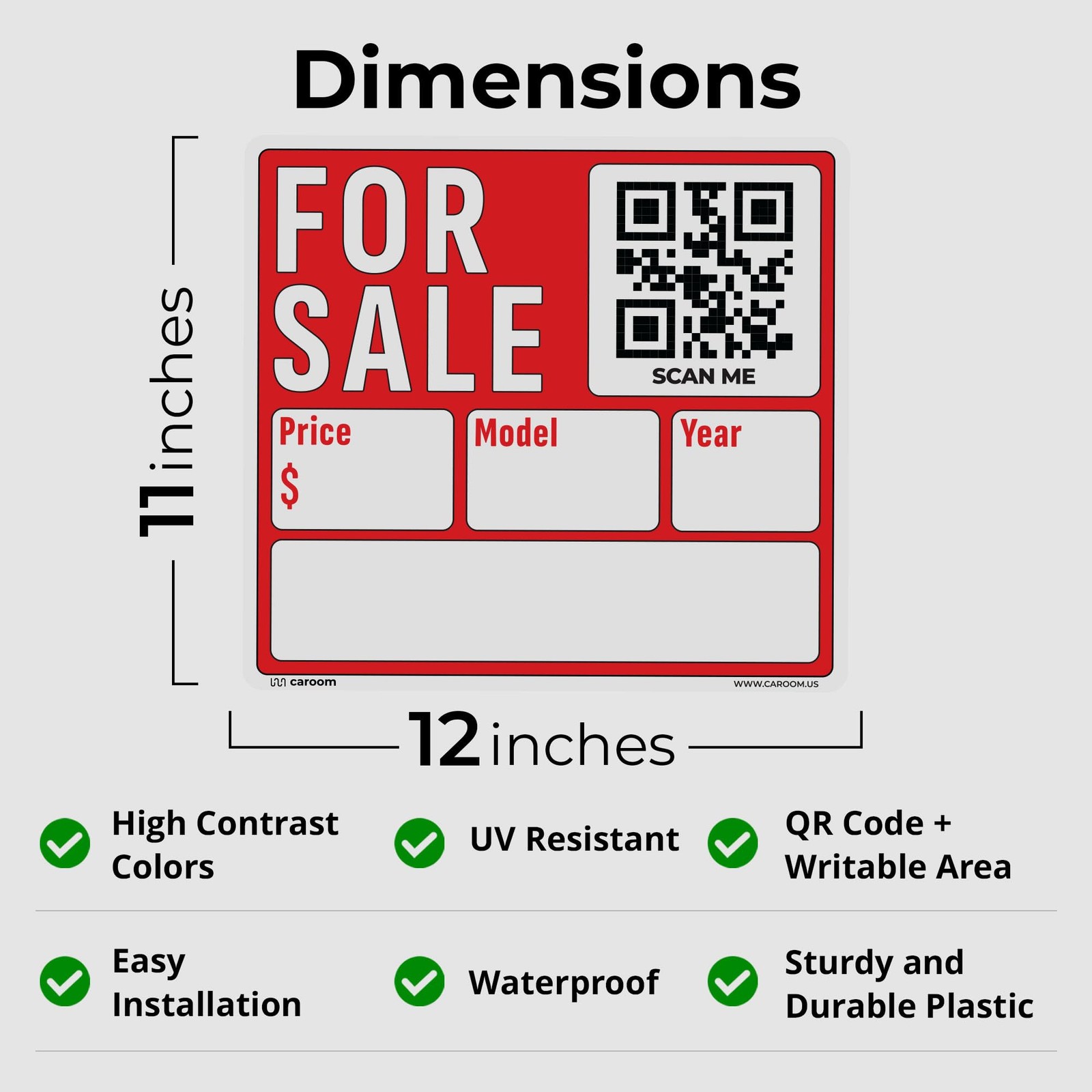 For Sale Sign Car (3-Pack) – 12 x 11 Inch QR Code Signs for Vehicles, Trucks,…