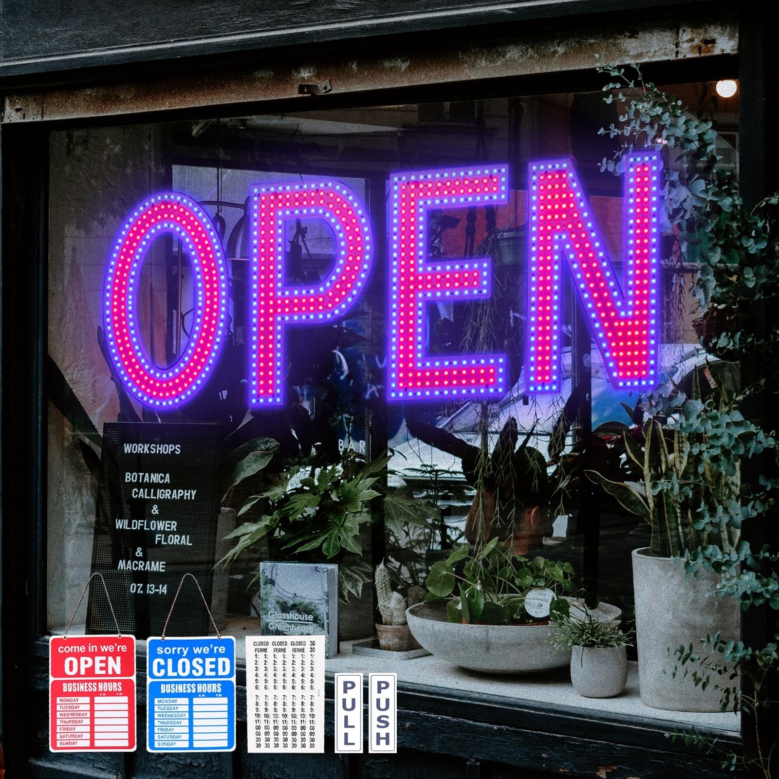 Dimmable LED Open Sign 40″x14″ – Bright Hanging Light for Business, Bar, Restaur