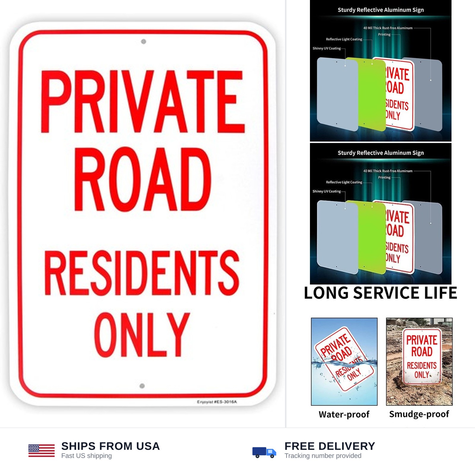 Large Private Road Residents Only Sign, 18″x 12″ .040 Aluminum Reflective Sig…