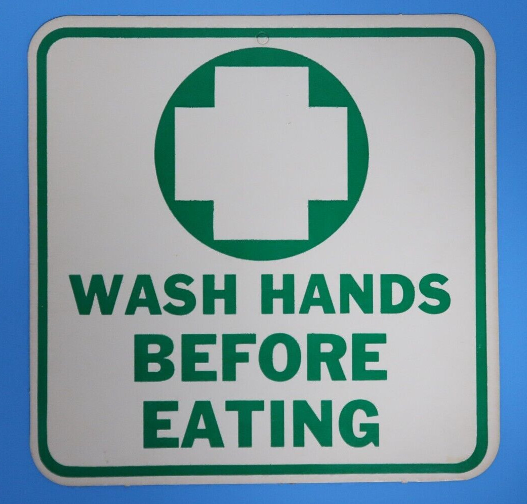 Wash Hands Before Eating Vintage Green & White Sign 10″ Cardboard Material