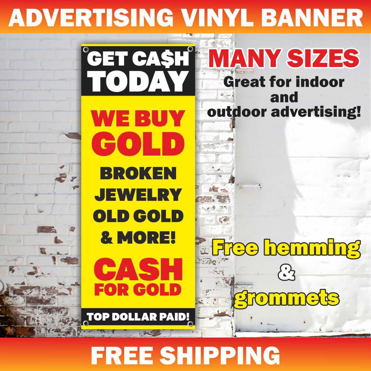 WE BUY GOLD Advertising Banner Vinyl Mesh Sign GET CASH TODAY PAWN JEWELRY