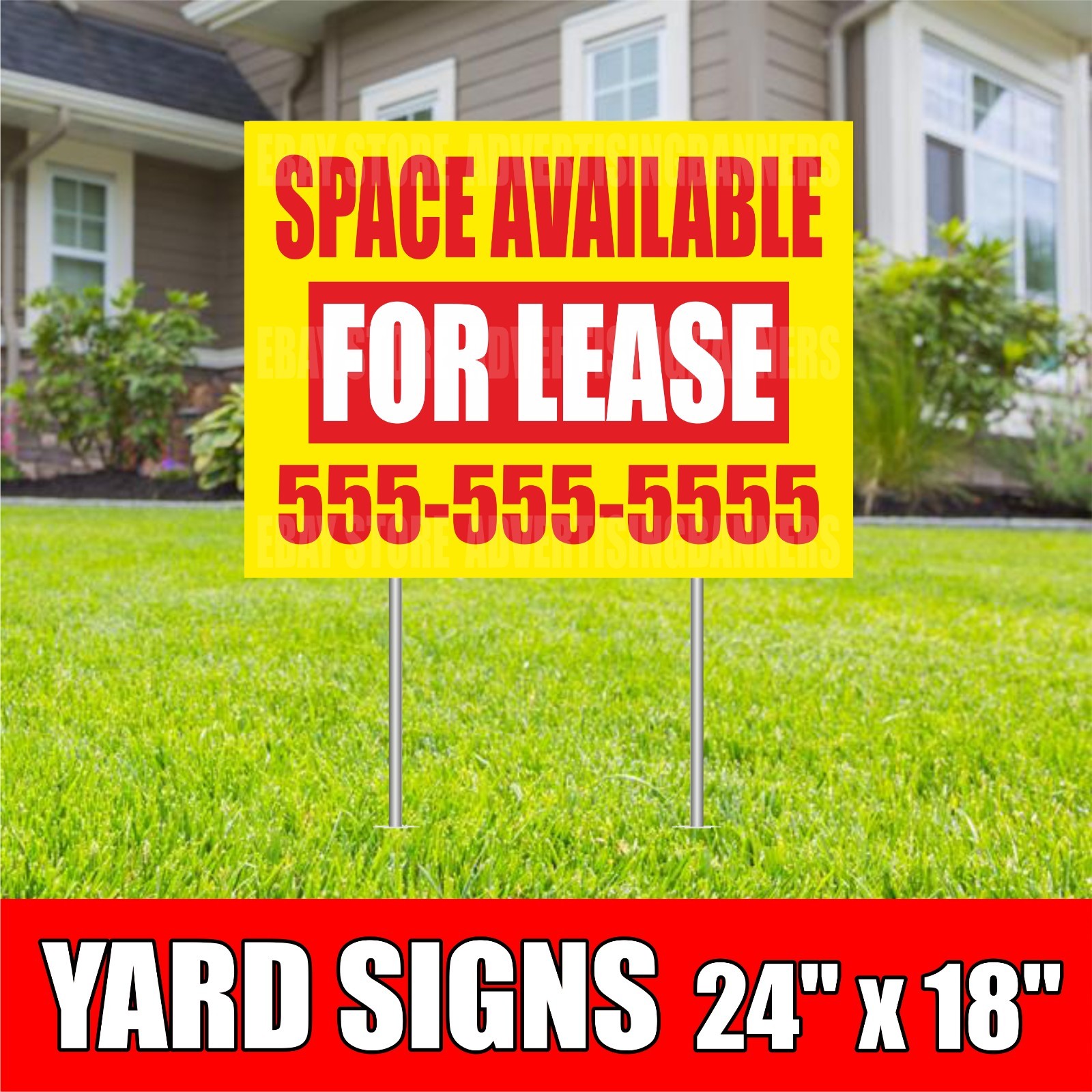 SPACE AVAILABLE FOR LEASE Yard Sign with H-Stakes Rent Office Room Custom Phone