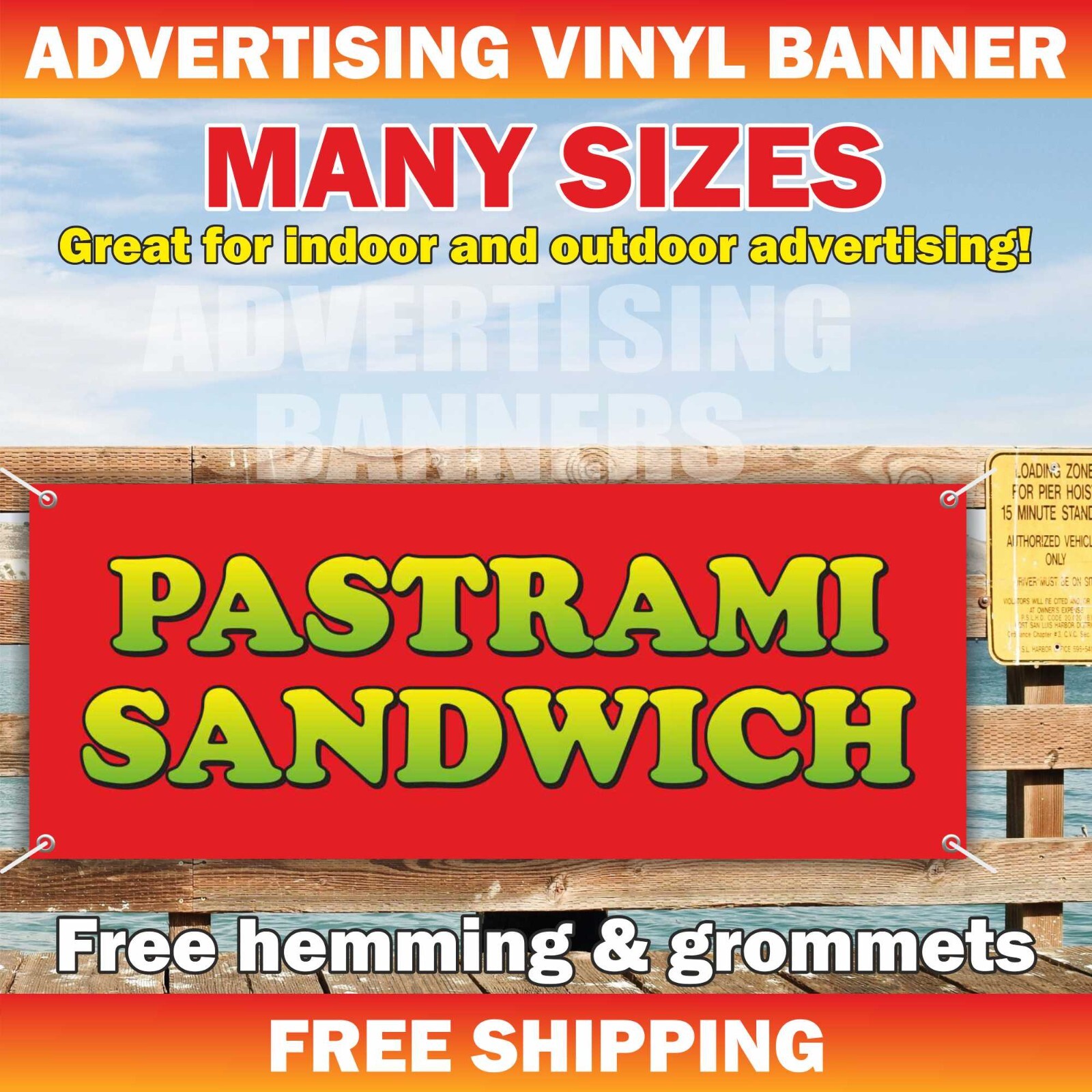 PASTRAMI SANDWICH Advertising Banner Vinyl Mesh Sign Deli food bar sub burger