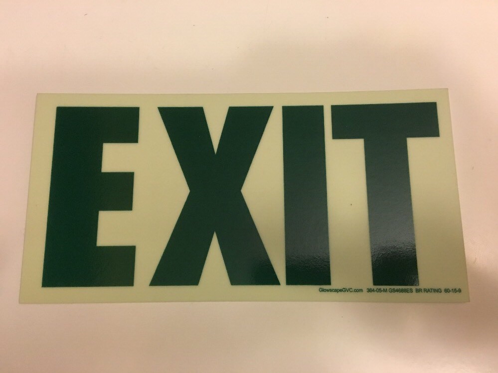 PHOTOLUMINES EXIT DOOR EGRESS SIGN. ALUMINUM 4 3/4 -9 1/2” GS4688ES GLOWSCAPE
