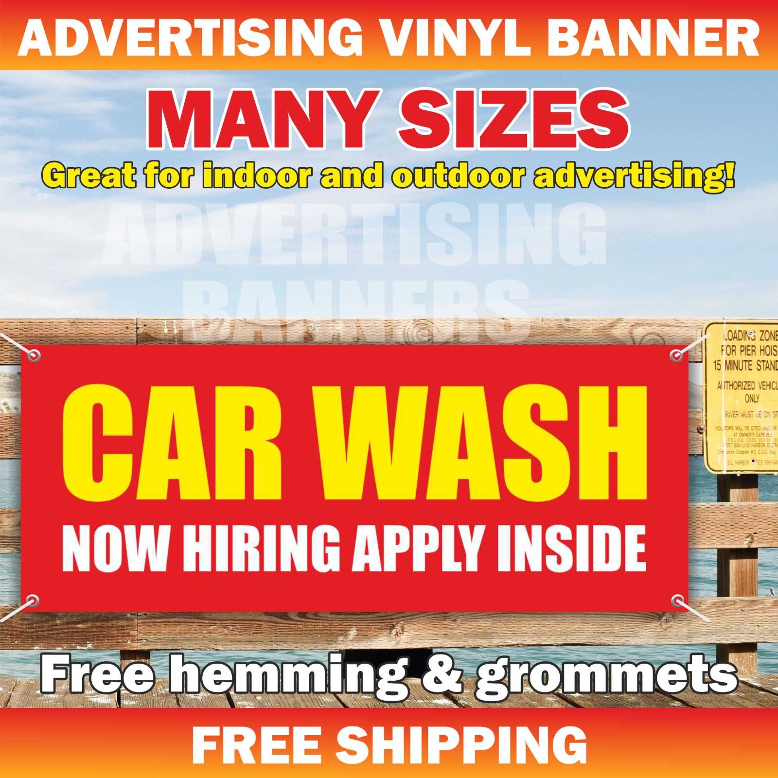CAR WASH NOW HIRING APPLY INSIDE Advertising Banner Vinyl Mesh Sign auto detail