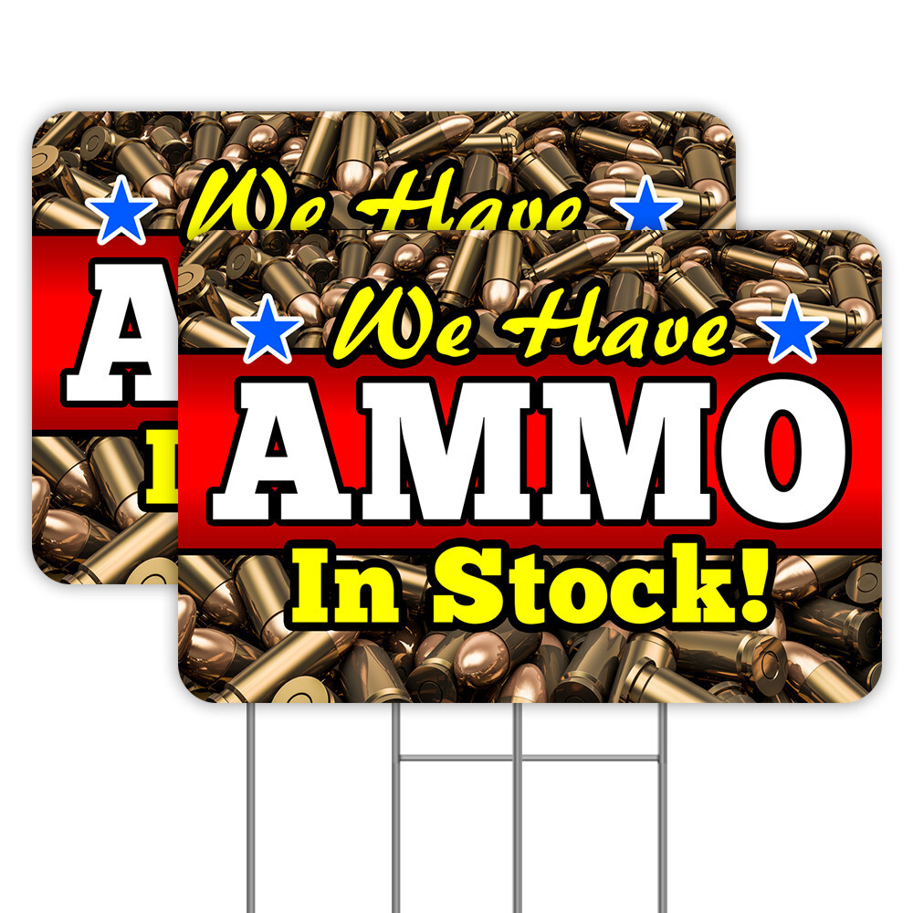 AMMO In Stock 2 Pack Double-Sided Yard Signs 16″ x 24″ with Metal Stakes (Made i