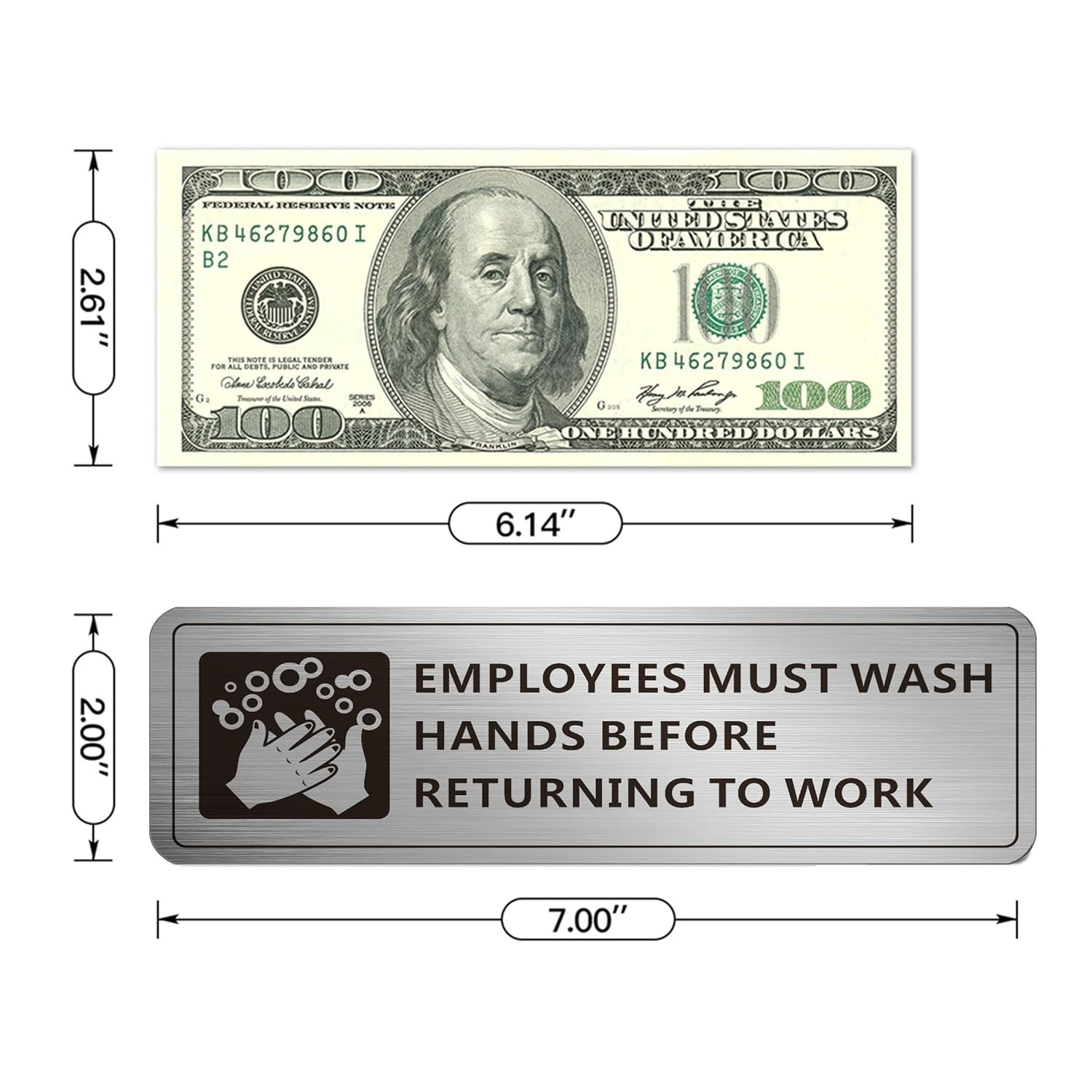 (4 Pack) Employees Must Wash Hands Sign, Self-Adhesive Metal Signage for Bathroo