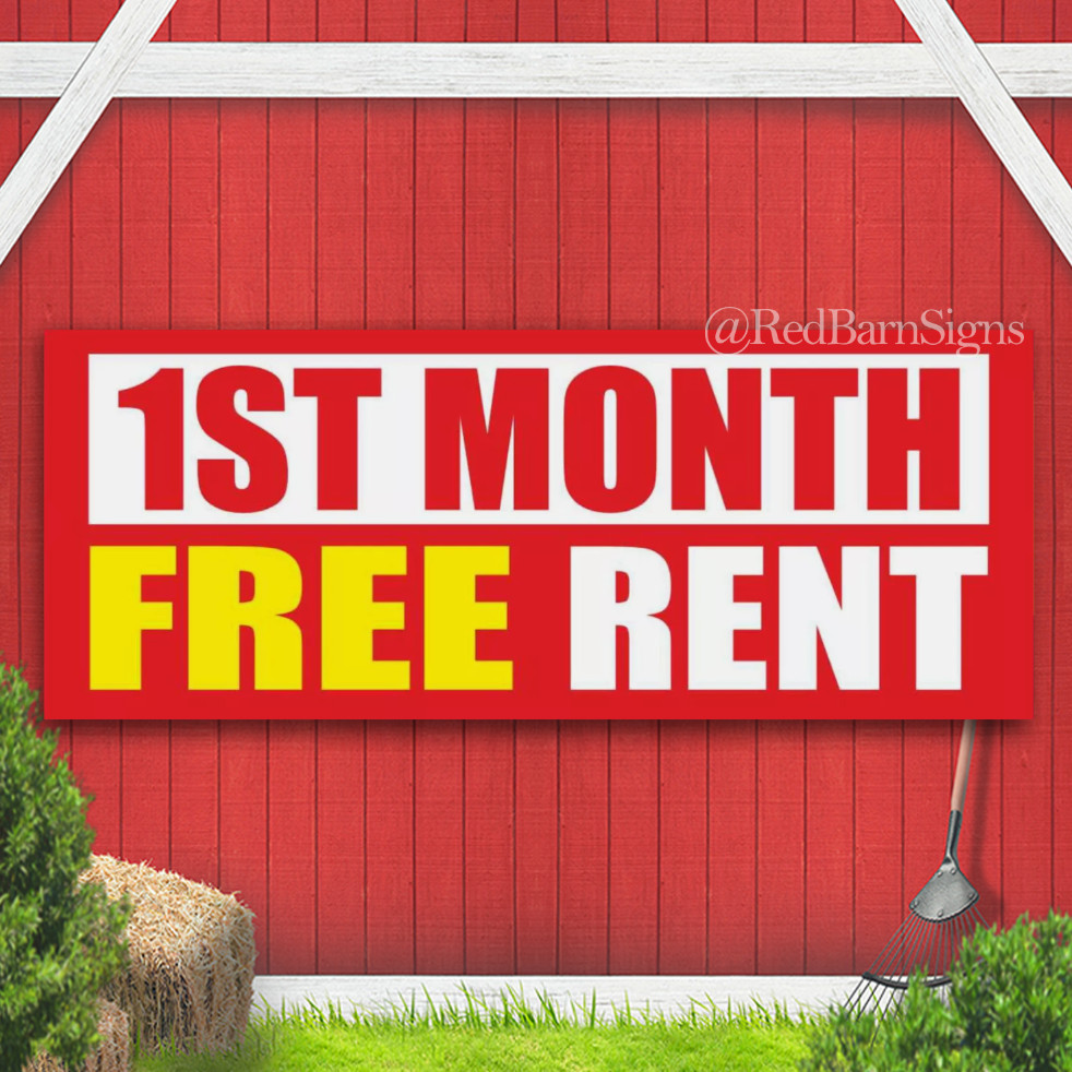 1ST MONTH FREE RENT Advertising Banner Vinyl Sign Realtor Room Office House