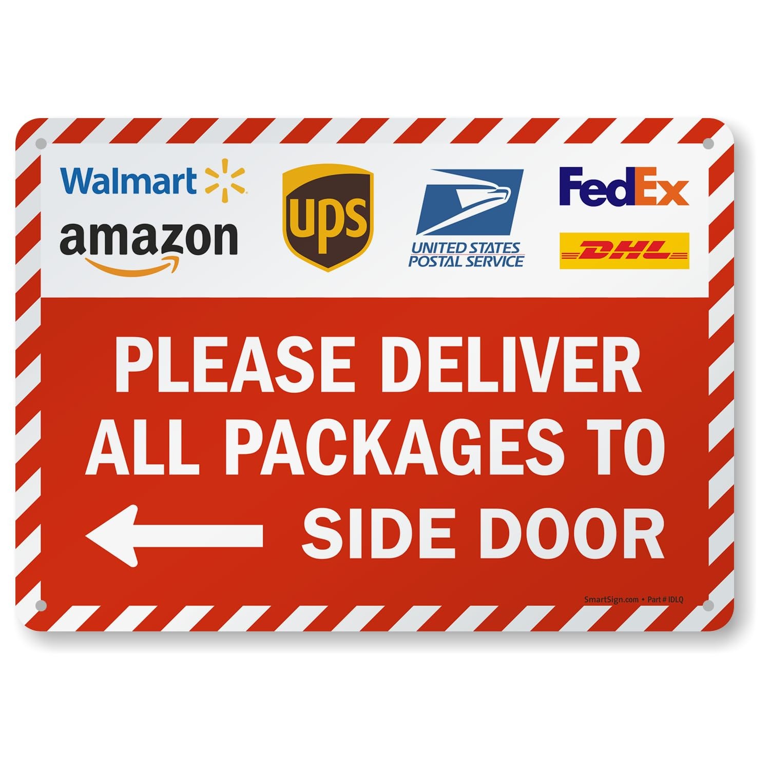 14×10 Inch Metal Delivery Sign Deliver All Packages To Side Door Left Arrow
