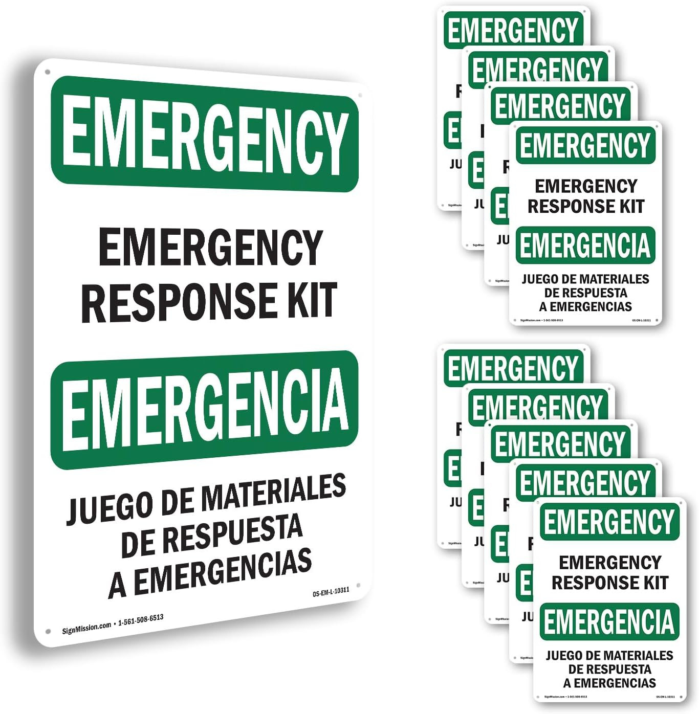 Response Kit Bilingual OSHA Emergency Rigid Plastic Sign 18 Inch X 12 Inch – 10