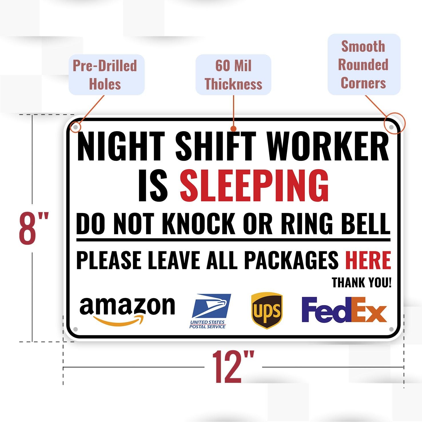 1PC Night Shift Worker Sleeping Sign, 12 x 8 Inches – Aluminum – Day Sleeper Sig