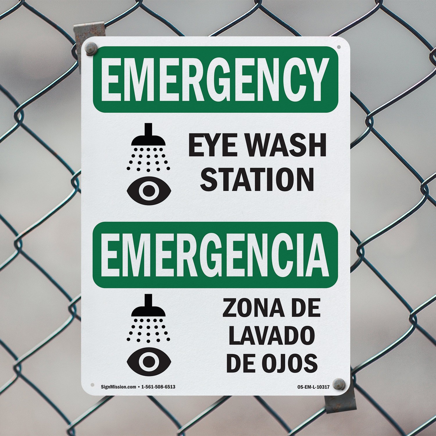 Eye Wash Station Bilingual OSHA Emergency Sign Metal Plastic, Decal 5 or 10 Pack