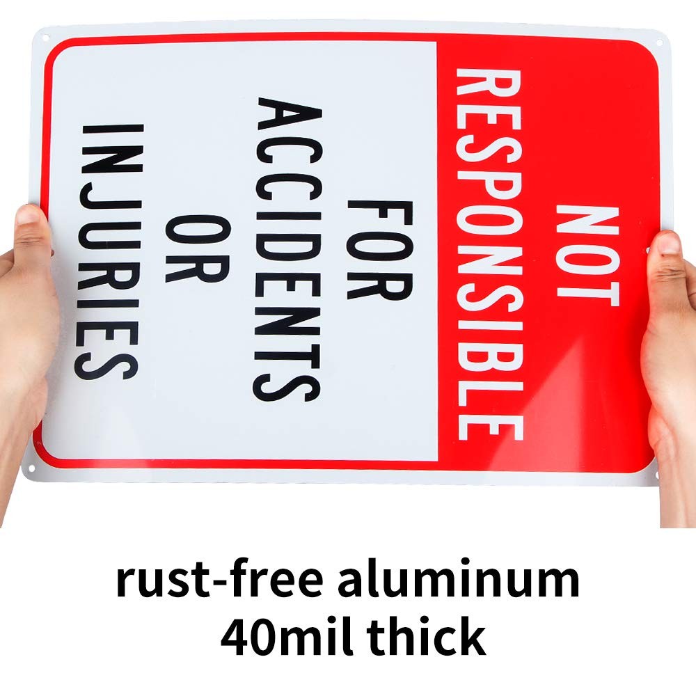 2 Pack Not Responsible for Accidents or Injuries Signï¼ŒEnter 12” x 8”, Red