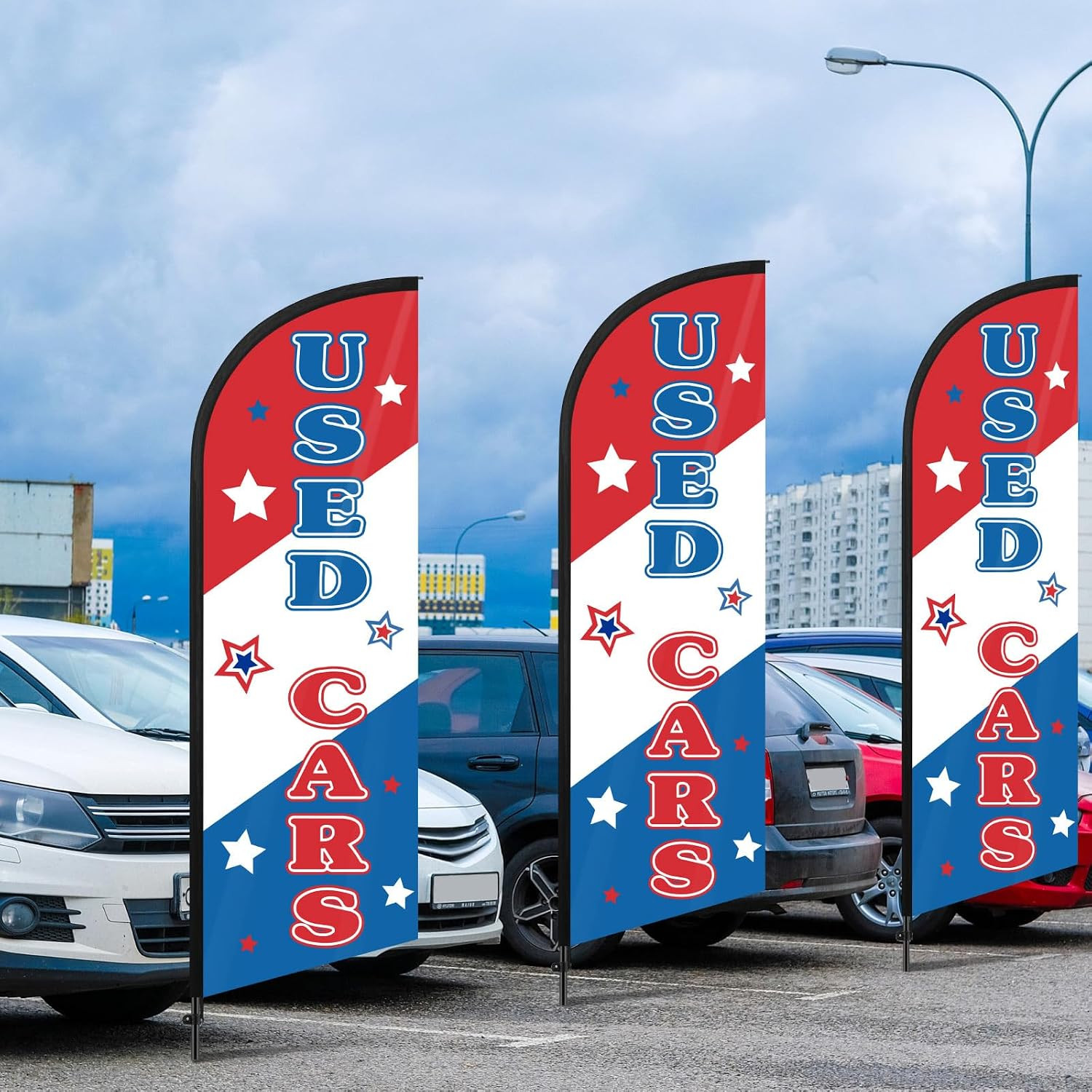 Used Cars Feather Flag 7 ft Advertising Swooper Banner Signs with Pole and Groun