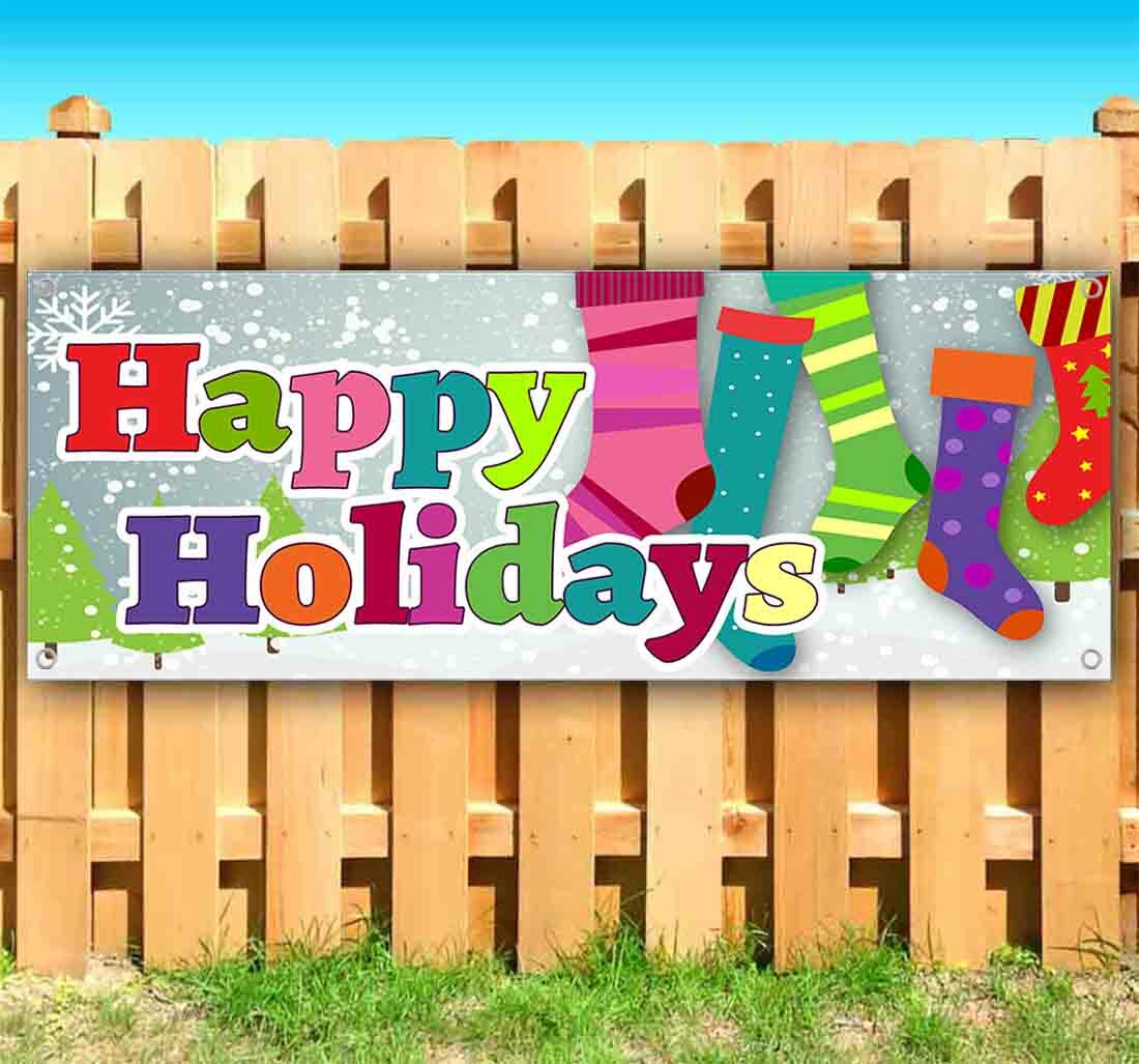 HAPPY HOLIDAYS Advertising Vinyl Banner Flag Sign Many Sizes HOLIDAY FIREWORKS