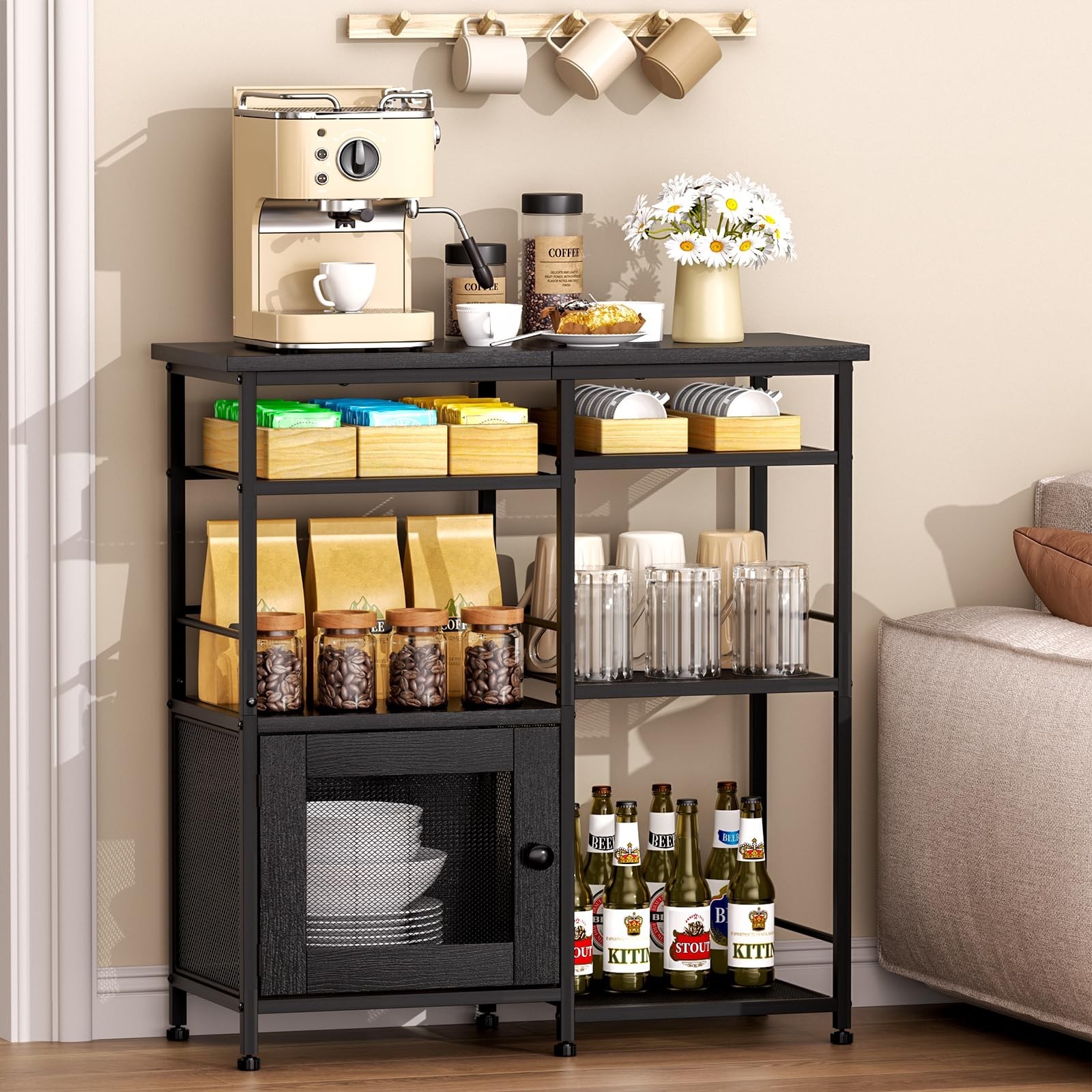 SWTYMIKI Coffee Bar Cabinet Station – Farmhouse Small Coffee Stand Station wi…