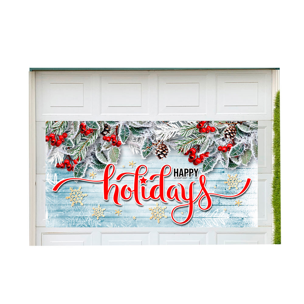 Happy Holidays 42″ x 84″ Magnetic Garage Banner For Steel Garage Doors
