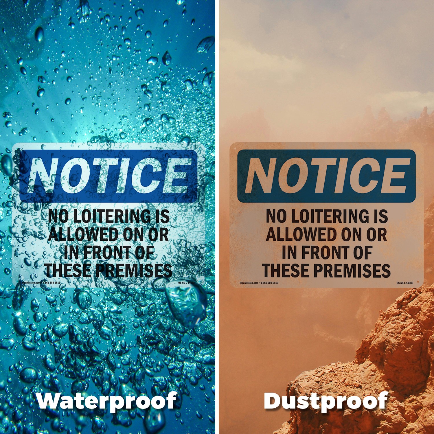 No Loitering Is Allowed On Or In Front Of OSHA Notice Sign, Decal 5 or 10 Pack