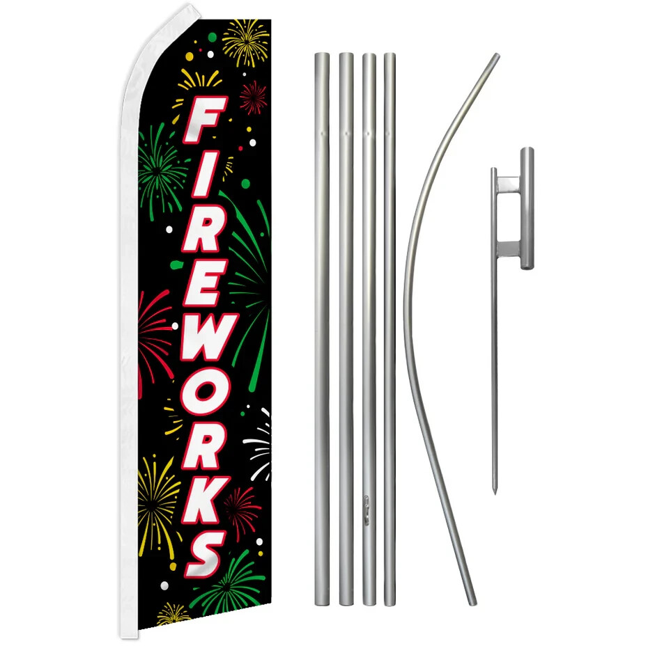 Fireworks (Black) Swooper Advertising Flag & Pole Kit