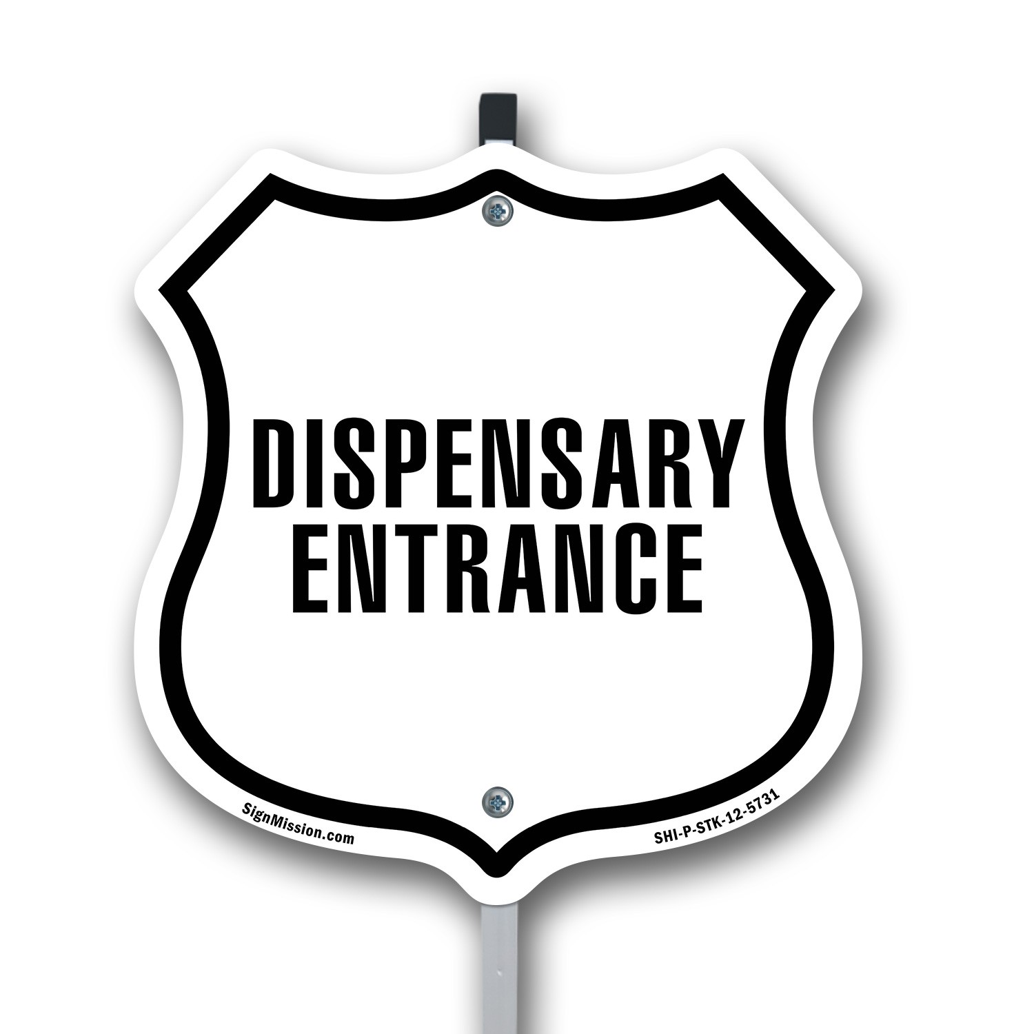 Dispensary Entrance Shield Shaped Sign With Stake Crafted in the USA