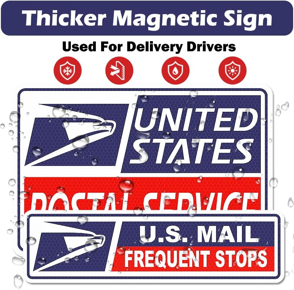 (3 Pack) Reflective U.S. Mail Delivery Magnetic Signs for Rural Carrier – 2 Larg