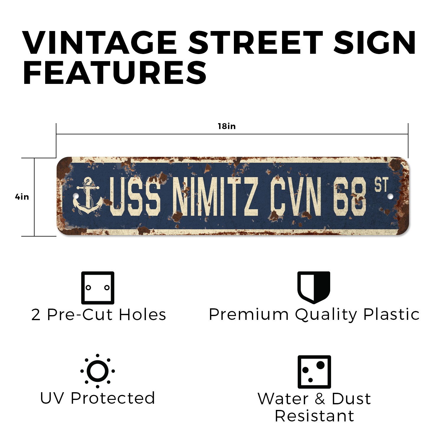 USS NIMITZ CVN 68 Vintage Style Street Sign us navy ship veteran sailor gift