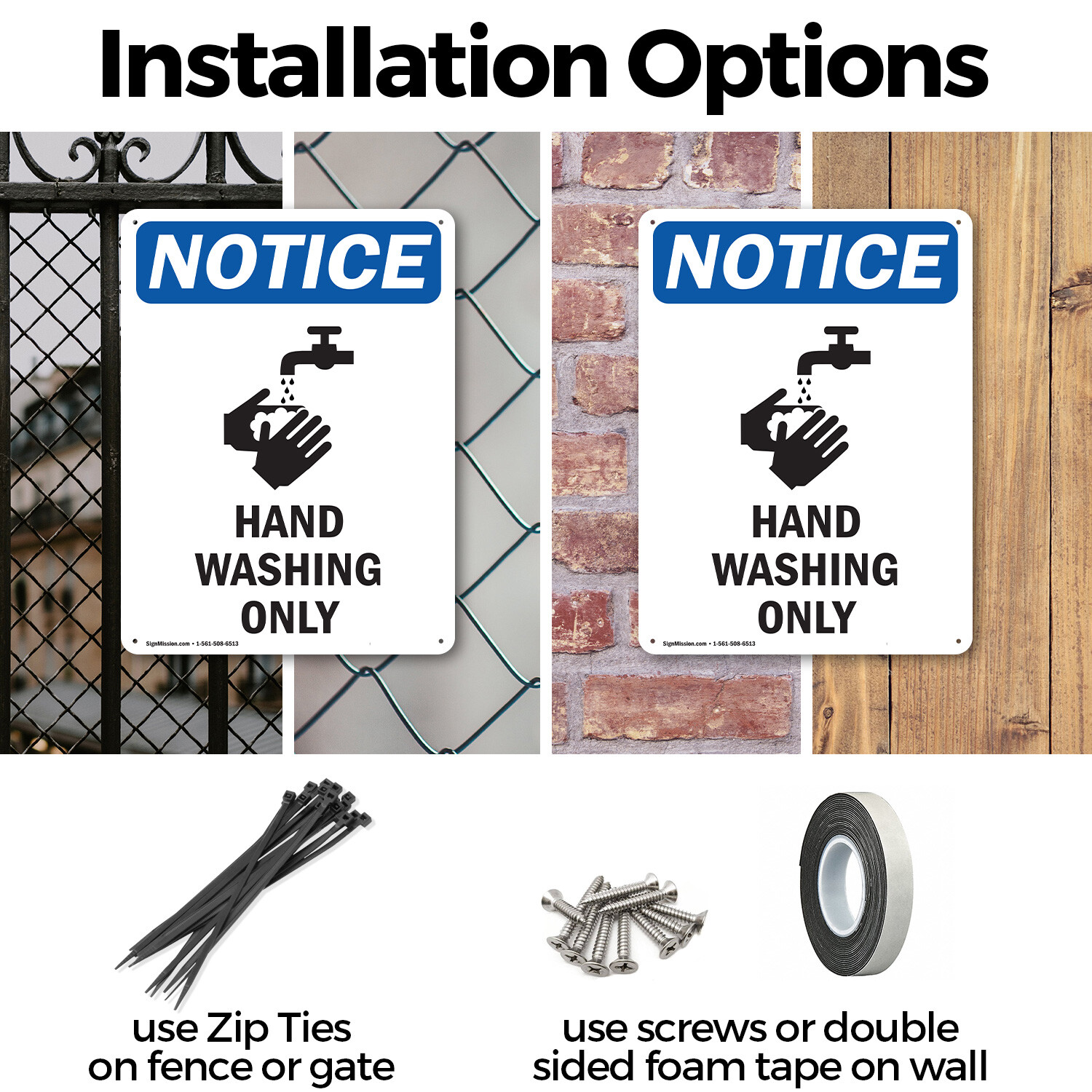 (2 Pack) Hand Washing Only OSHA Notice Sign Decal Metal Plastic