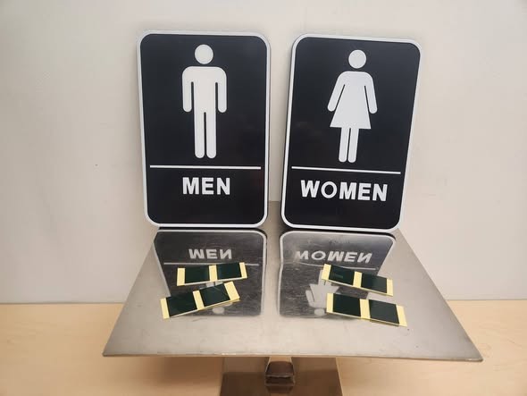COSCO MENs & WOMENs RESTROOM ADA 9×6 BLACK WALL/ DOOR SIGNS 2 pack