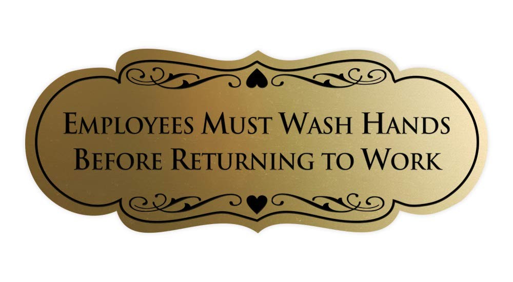 Employees Must Wash Hands Work Sign Brushed Gold Medium 1 Pack Business