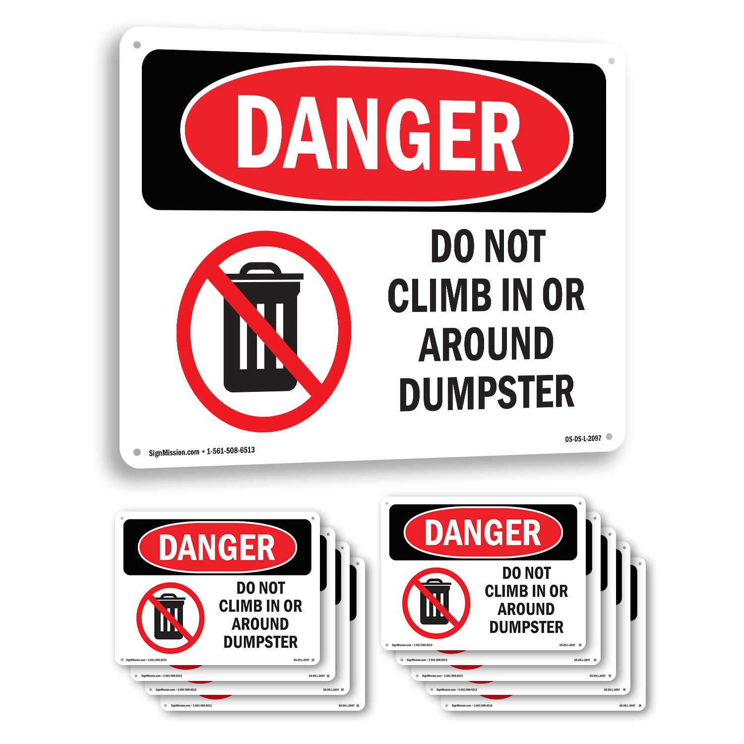 Do Not Climb In Or Around Dumpster OSHA Danger Sign Metal, Decal – 5 or 10 Pack