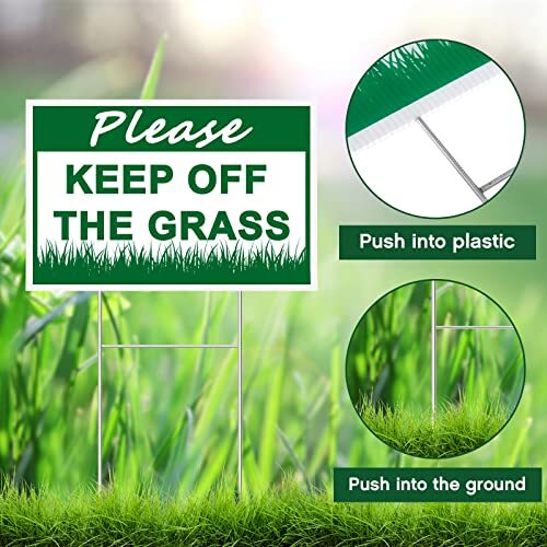 12 Pcs Keep Off Grass Sign with 12 Metal Stakes 8 x 12 Inch Plastic Stay Off