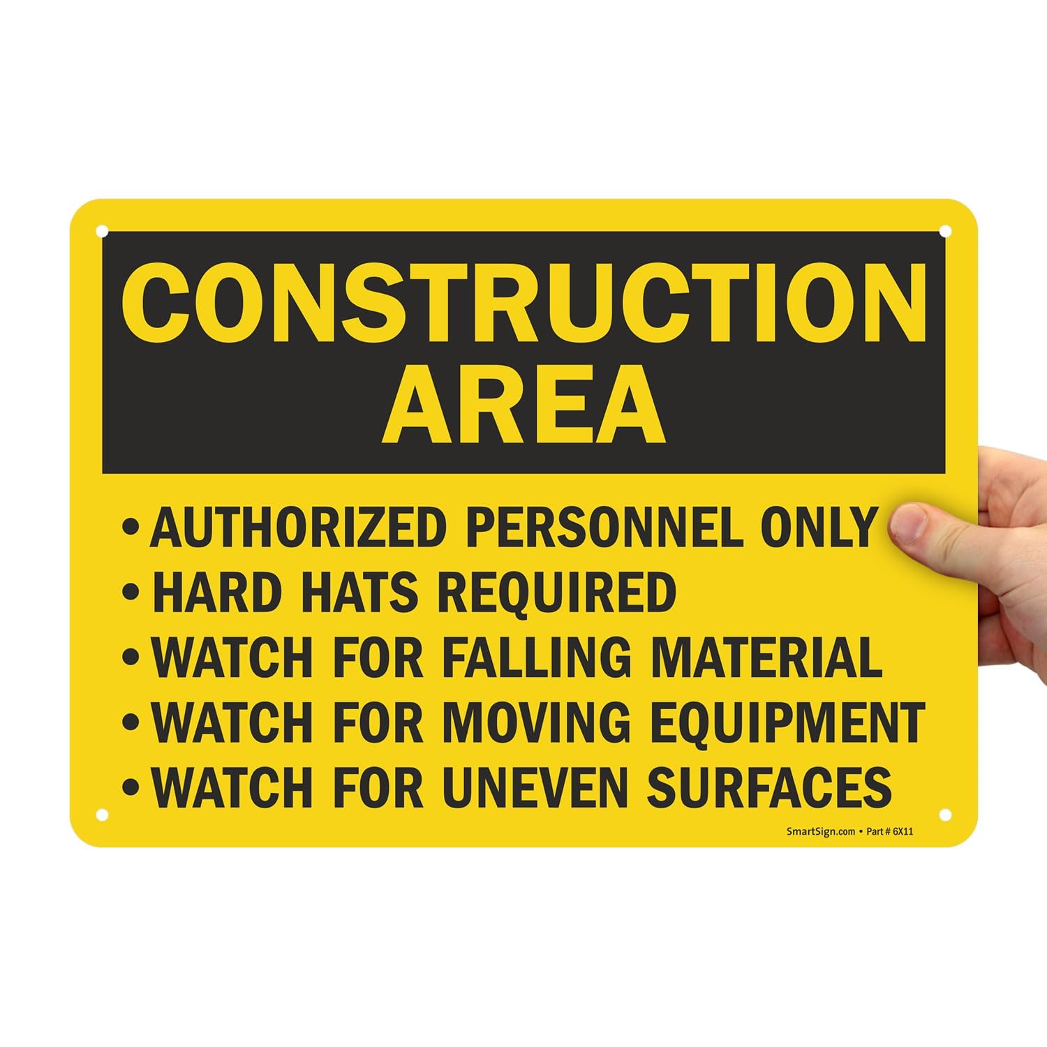 10×14 Inch Construction Area Authorized Personnel Only Hard Hats Required Sign