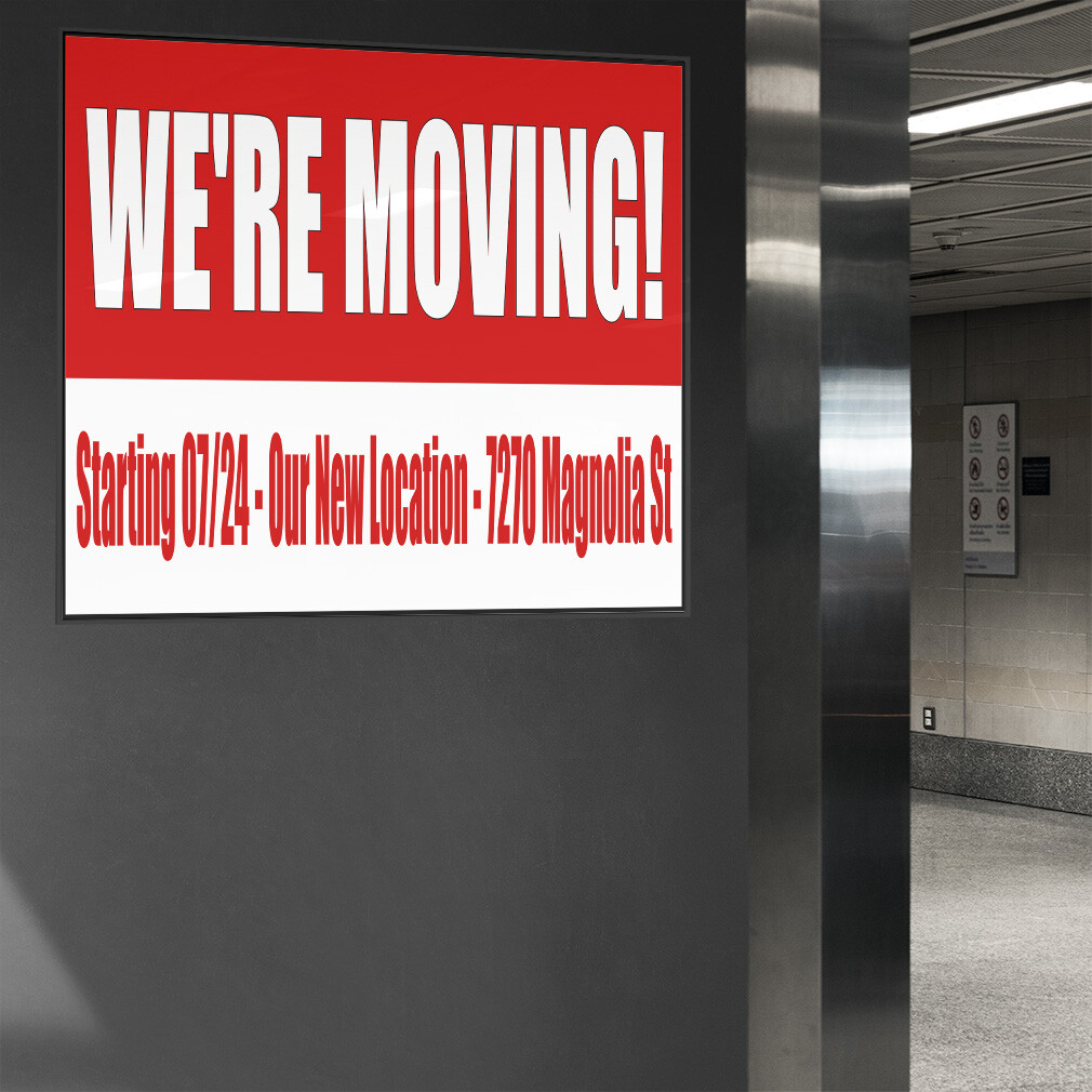 Decal Stickers We Are Moving Custom Our New Location Red Vinyl Store Sign Label
