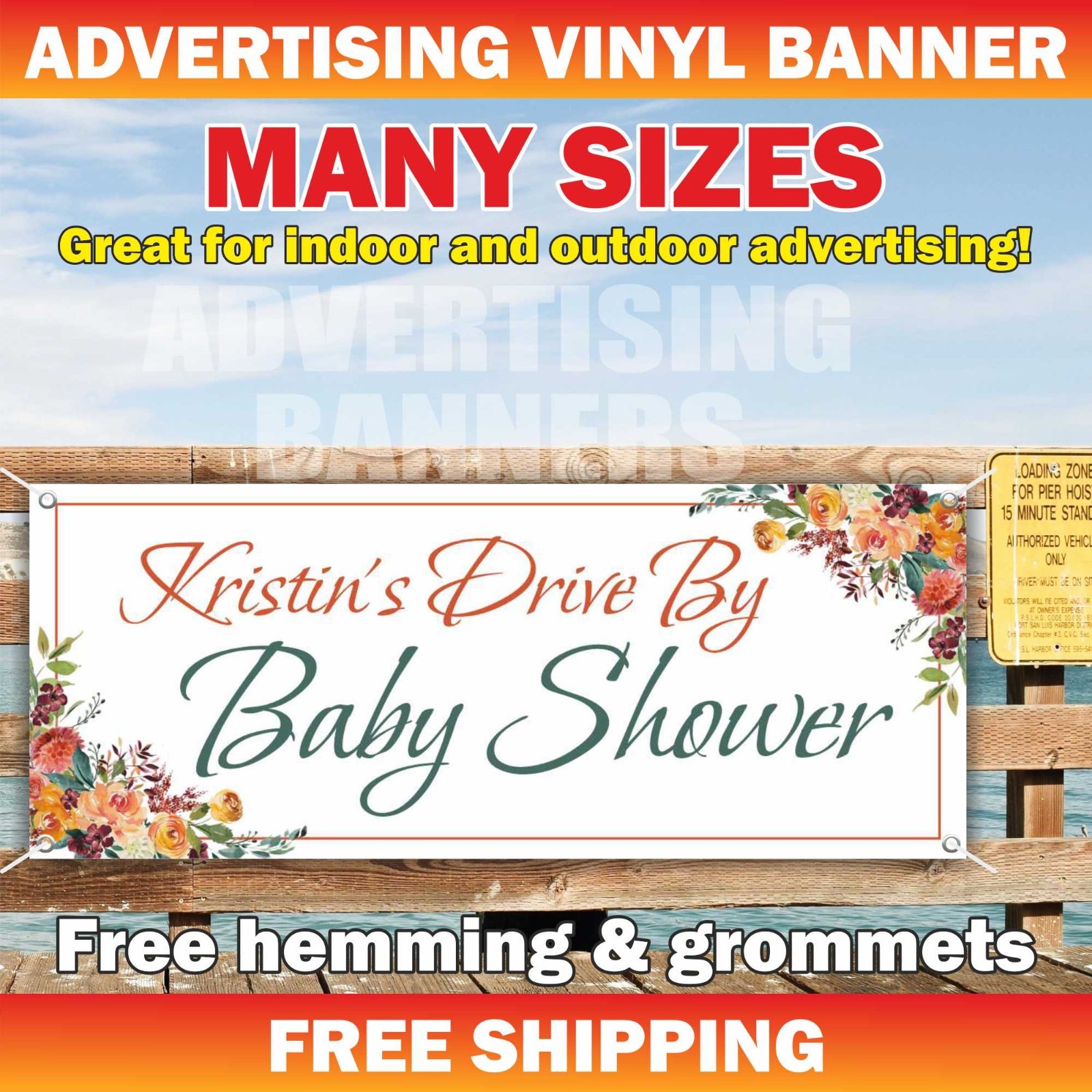 Drive by Baby Shower Celebrating Advertising Banner Vinyl Mesh Sign Custom Name