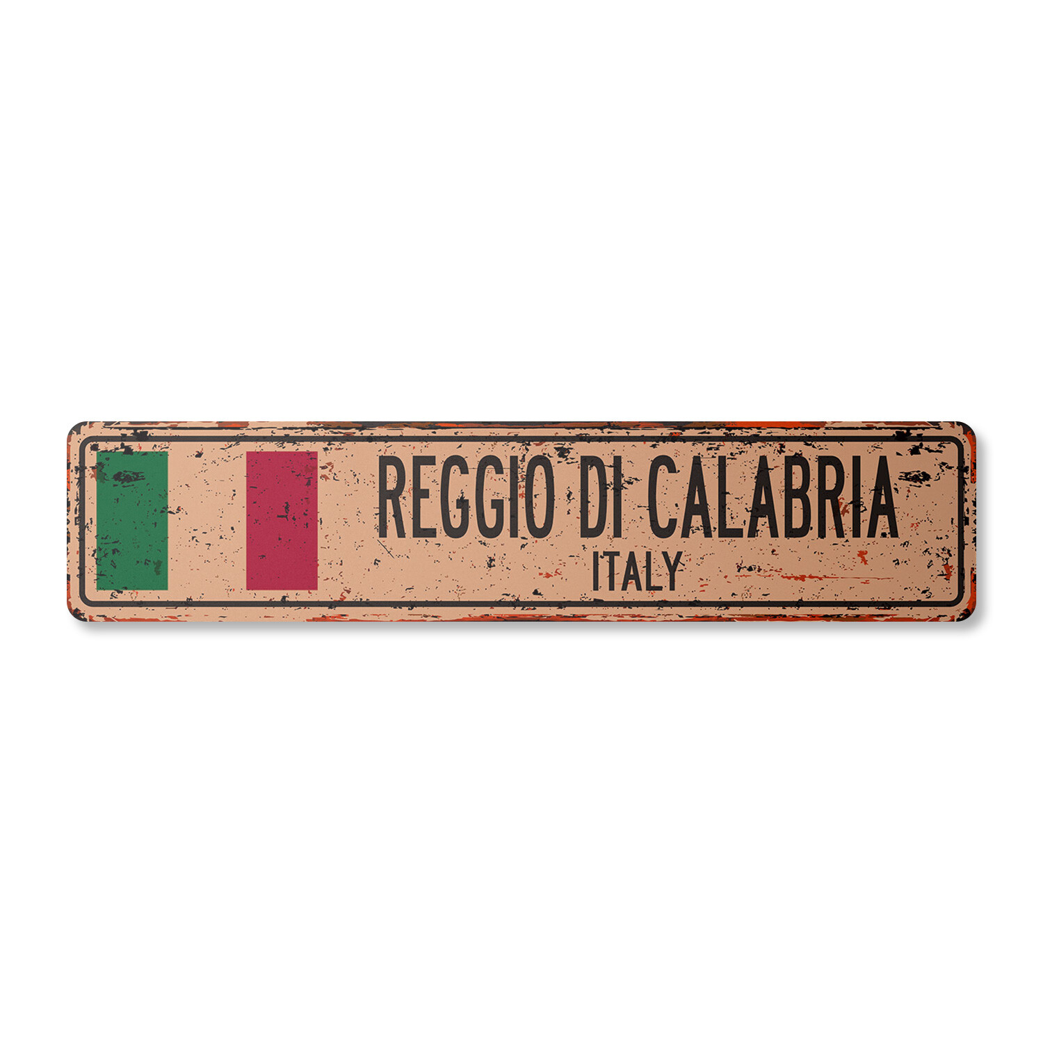 REGGIO DI CALABRIA ITALY Vintage Street Sign Italian flag city country rustic