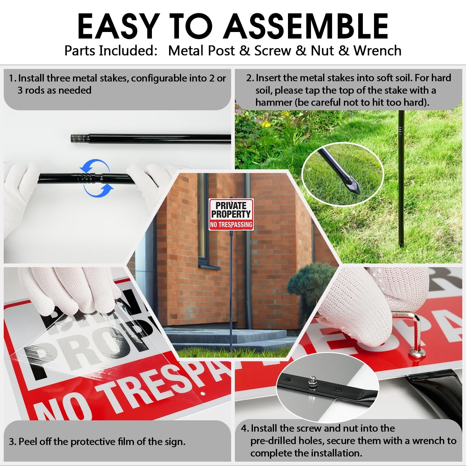 Faittoo 1410PPSG No Trespassing Sign Private Property 14″x10″ 54″ Stake 4 Pack