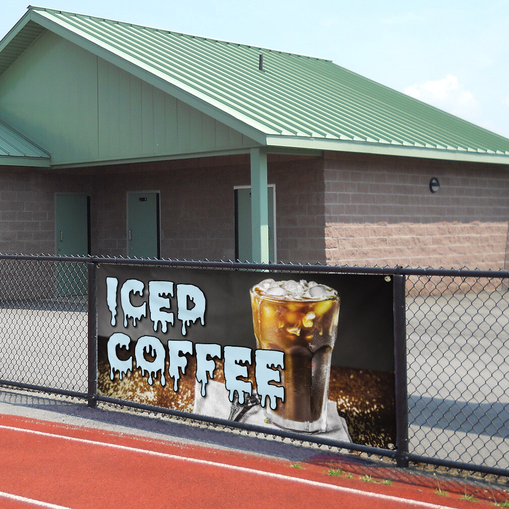 Vinyl Banner Multiple Sizes Iced Coffee Outdoor Advertising Printing B Outdoor
