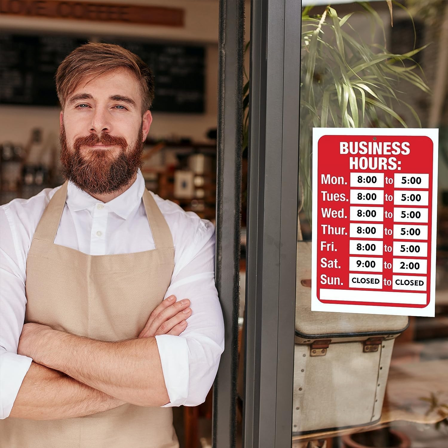 Open Signs, Business Hours Sign Kit for Glass Door or Window – Bright Red and Wh