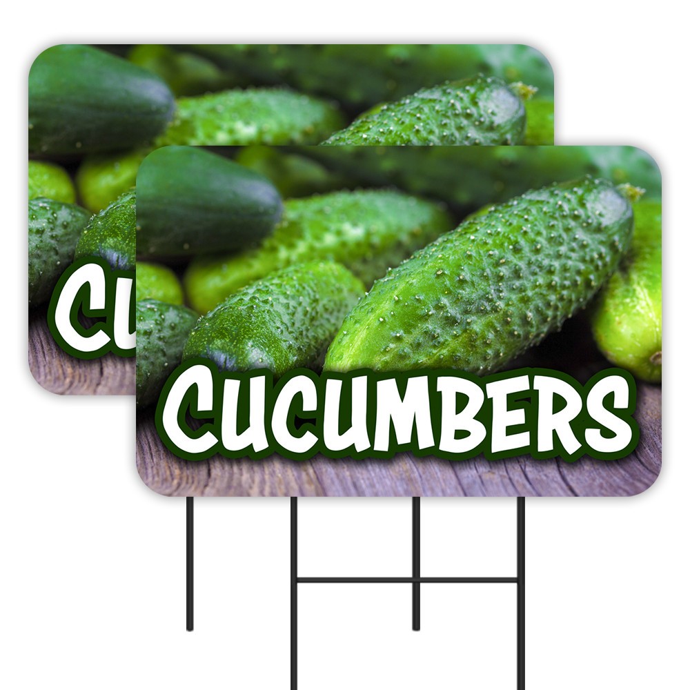 Cucumbers 2 Pack Double-Sided Yard Signs 16″ x 24″ with Metal Stakes (Made in Te